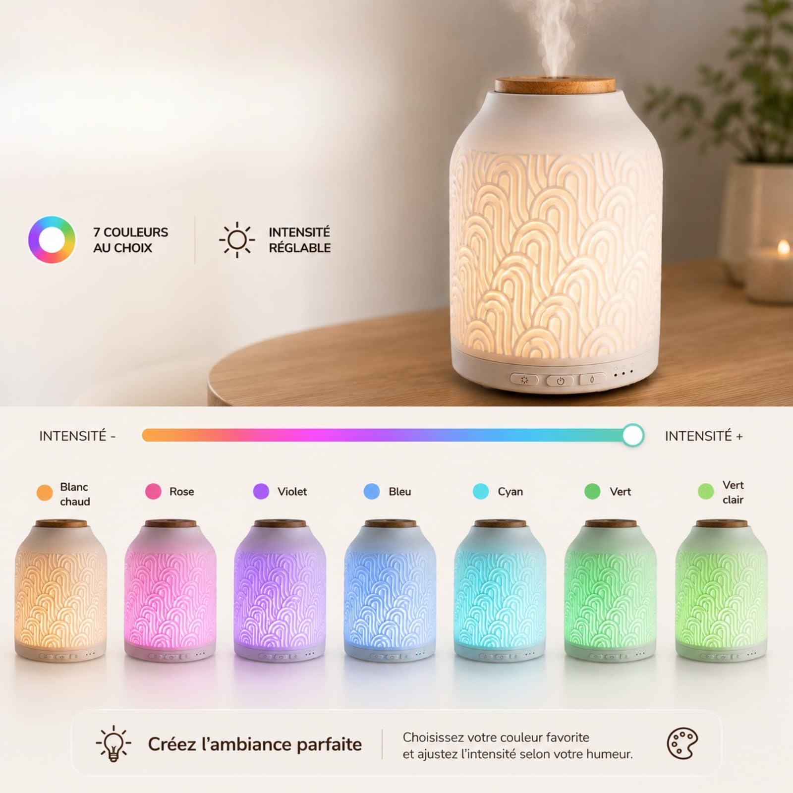 Zen'Aroma Difusor de Aceite Esencial WiFi Praga - Difusor Eléctrico Conectado Compatible Alexa/Google Home - Control Total Remoto en la App Tuya Smart - Materiales Naturales Madera y Cerámica