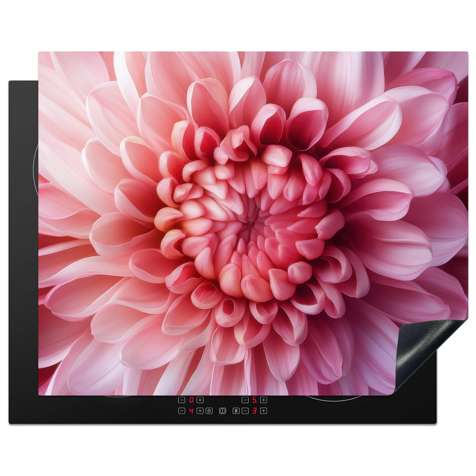 KitchenYeah© Induction Hob Protector Mat 20.5"x25.6" / 65x52 cm Cooker Top Protectors Cover Ceramic Covers Electric Hobs Vinyl Dahlia - Flower - Close Up - Pink
