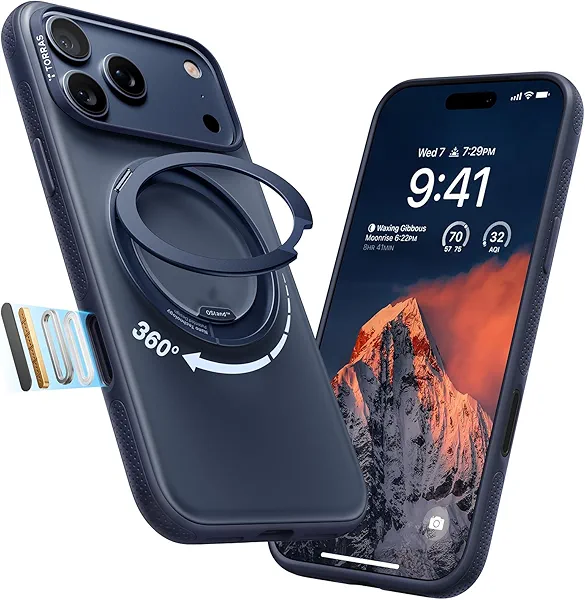 TORRAS 360 Magnetic Stand for iPhone 17 Pro Max Case, [Fit for MagSafe] [4X Military-Grade Protection] Slim Case for iPhone 17 Pro Max, 6.9", Translucent Deep Blue, Ostand O3 Fitness Series