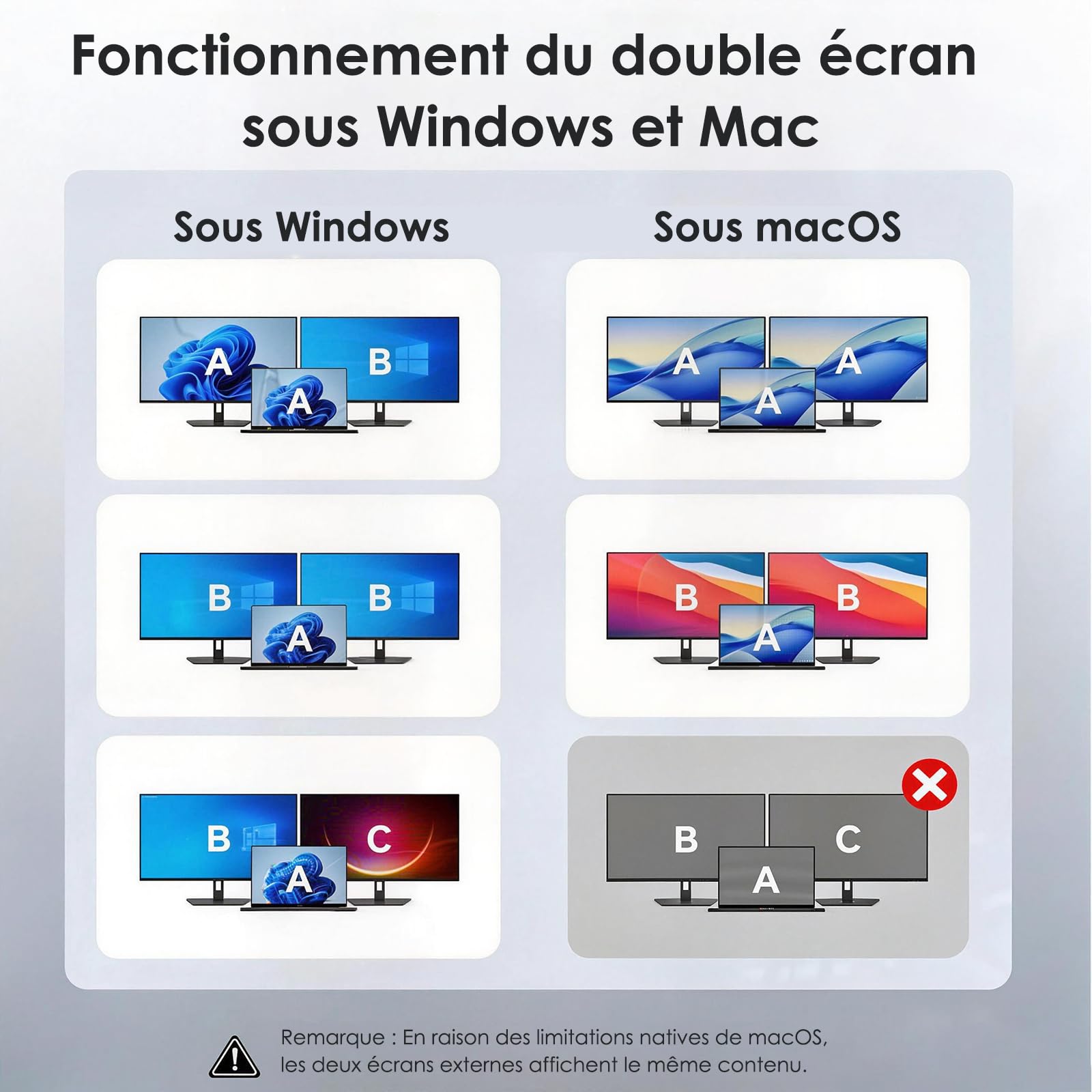 WAVLINK Station d'accueil USB C 10-en-1 pour ordinateur portable, double HDMI 4K@60Hz, ports USB A/C 3.0, emplacements SD/TF, charge PD 100W, Ethernet Gigabit, port audio, compatible with Dell/HP