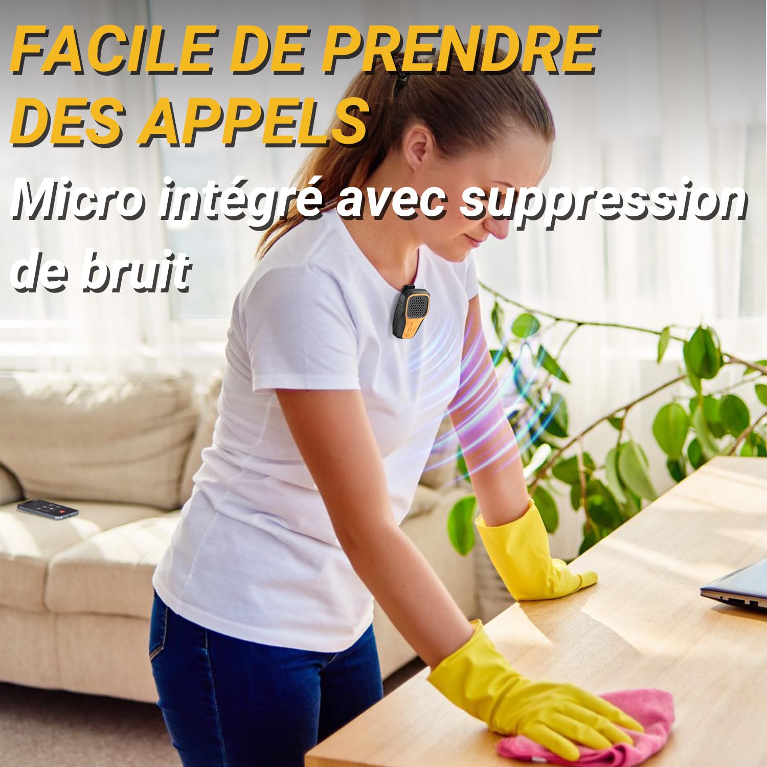 Inwa Enceinte Bluetooth Portable, Mini Haut Parleur Clip, IP67, Micro Intégré pour Musique/Appels Mains Libres, Petite Enceinte pour Travail/Maison/Extérieur/Velo (Jaune)