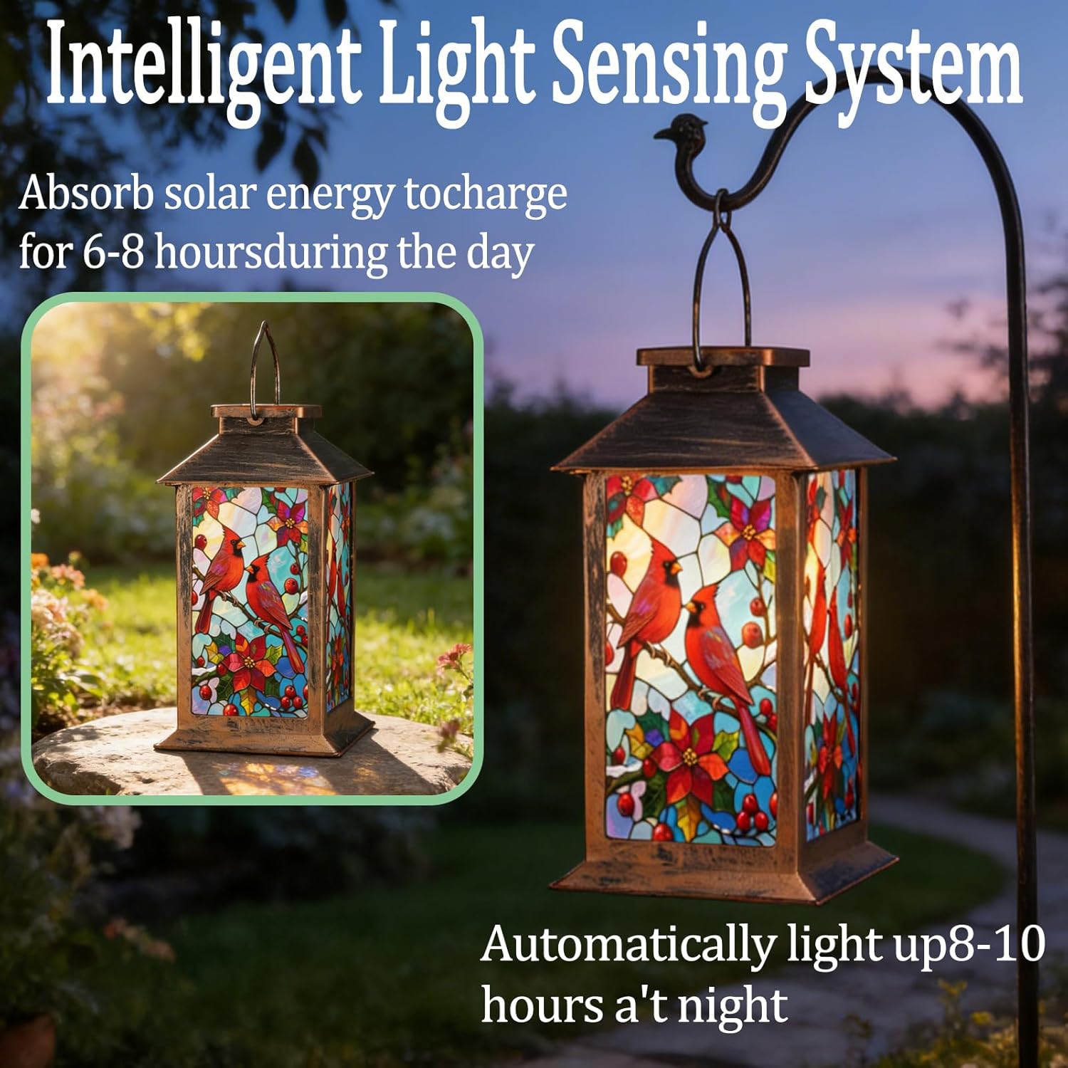 Solar Lanterns Outdoor Waterproof,Garden Decor Metal Hanging Decorative Solar Lights,Mothers Day Gifts,Birthday Gifts for Women Mom Grandma,Gardening Gifts for Yard,Patio, Lawn,Tabletop(Cardinal)