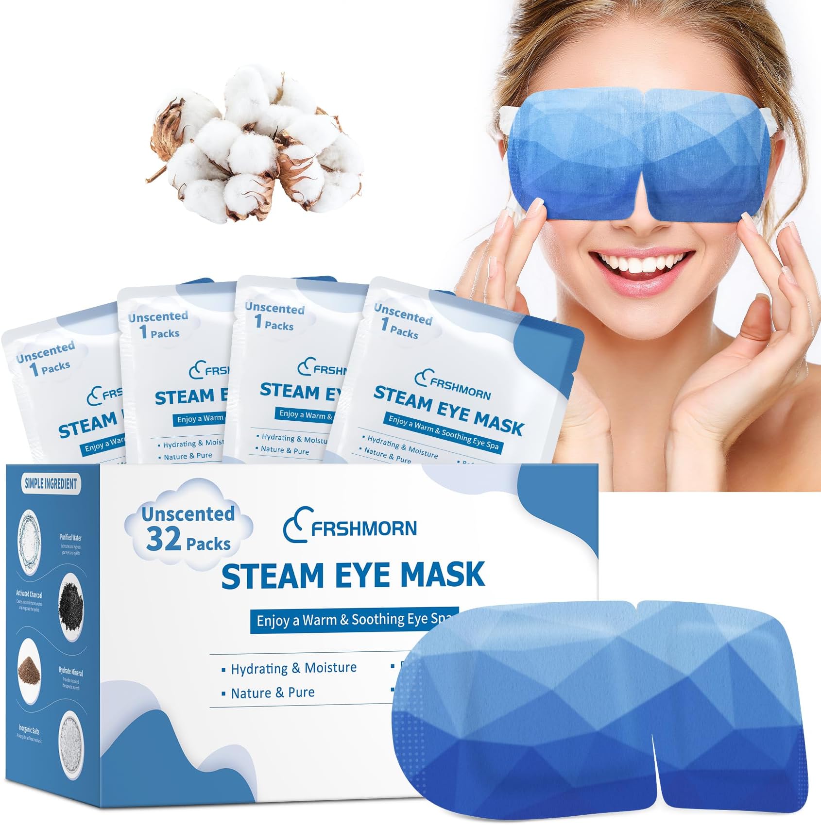 32Packs Steam Eye Mask, Heated Eye Mask for Sleeping, Warm Compress for Eyes, Self Heating Disposal Steam Mask for Home Sleep, Office, Spa, Travel Essentials Mothers Day Gifts (Unscented)