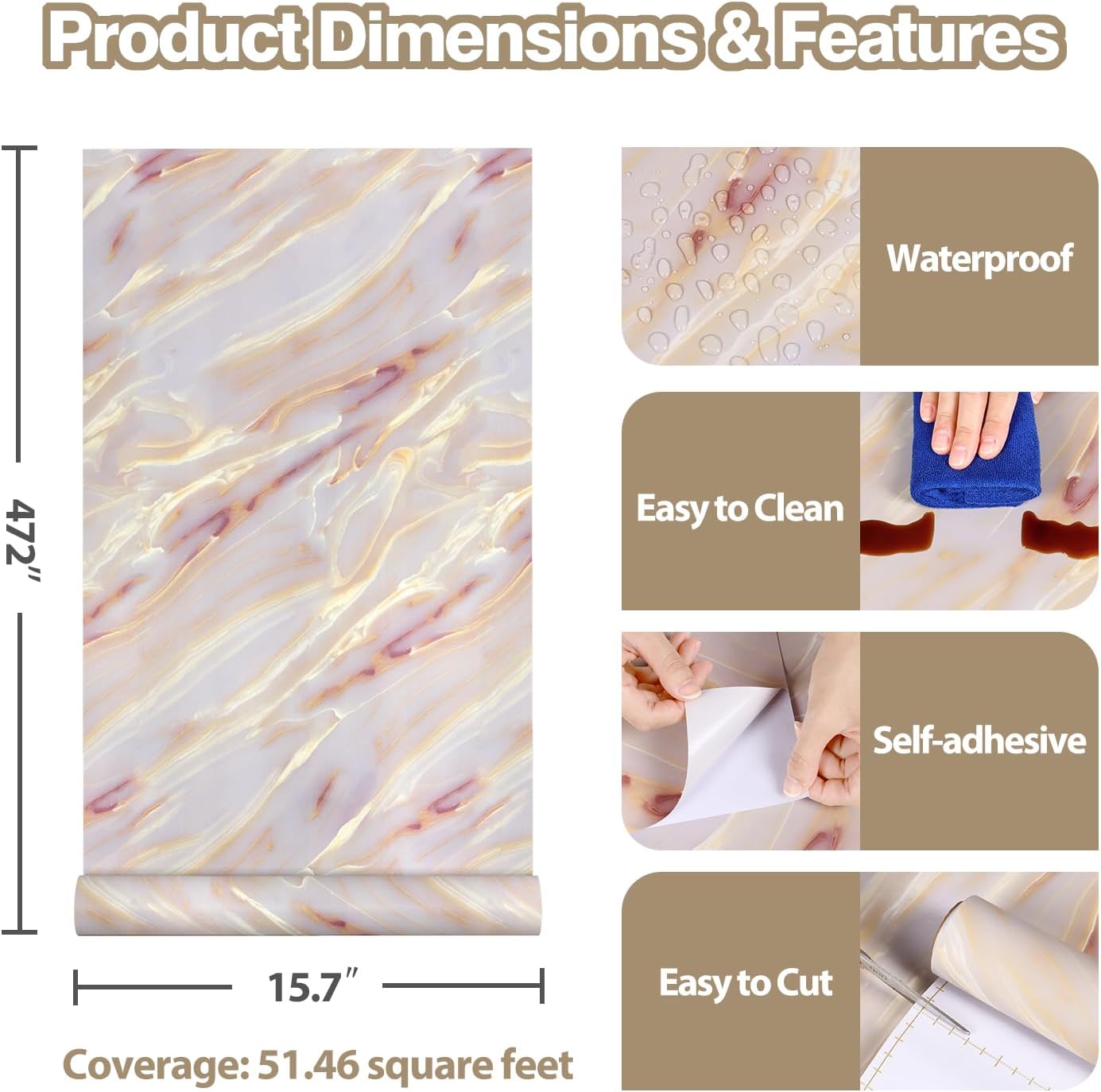 15.7"x472" Gold Pink Marble Contact Paper Peel and Stick Countertops Waterproof Matte Marble Wallpaper Pink Vinyl Wrap for Cabinet Removable Countertop Contact Paper for Bathroom Desk Shelf