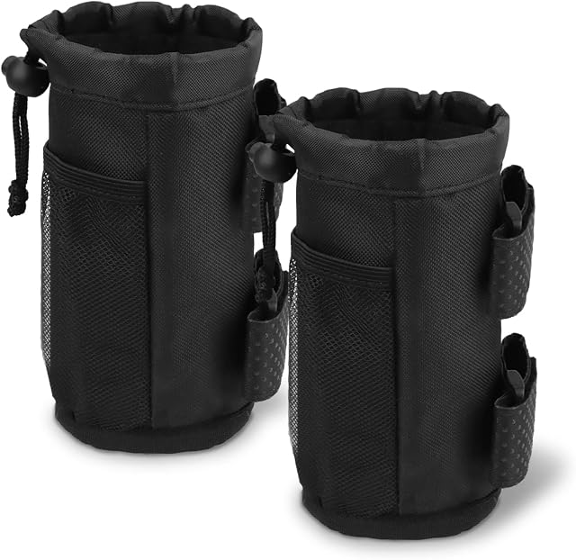 HMIEPRS 2Pcs Bike Water Bottle Holder Bags, Insulated Bicycle Cup Holder with Mesh Phone Pockets, Handlebar Bottle Cage Bicycle Accessories for Cycling, Exercise, Coffee, Drink