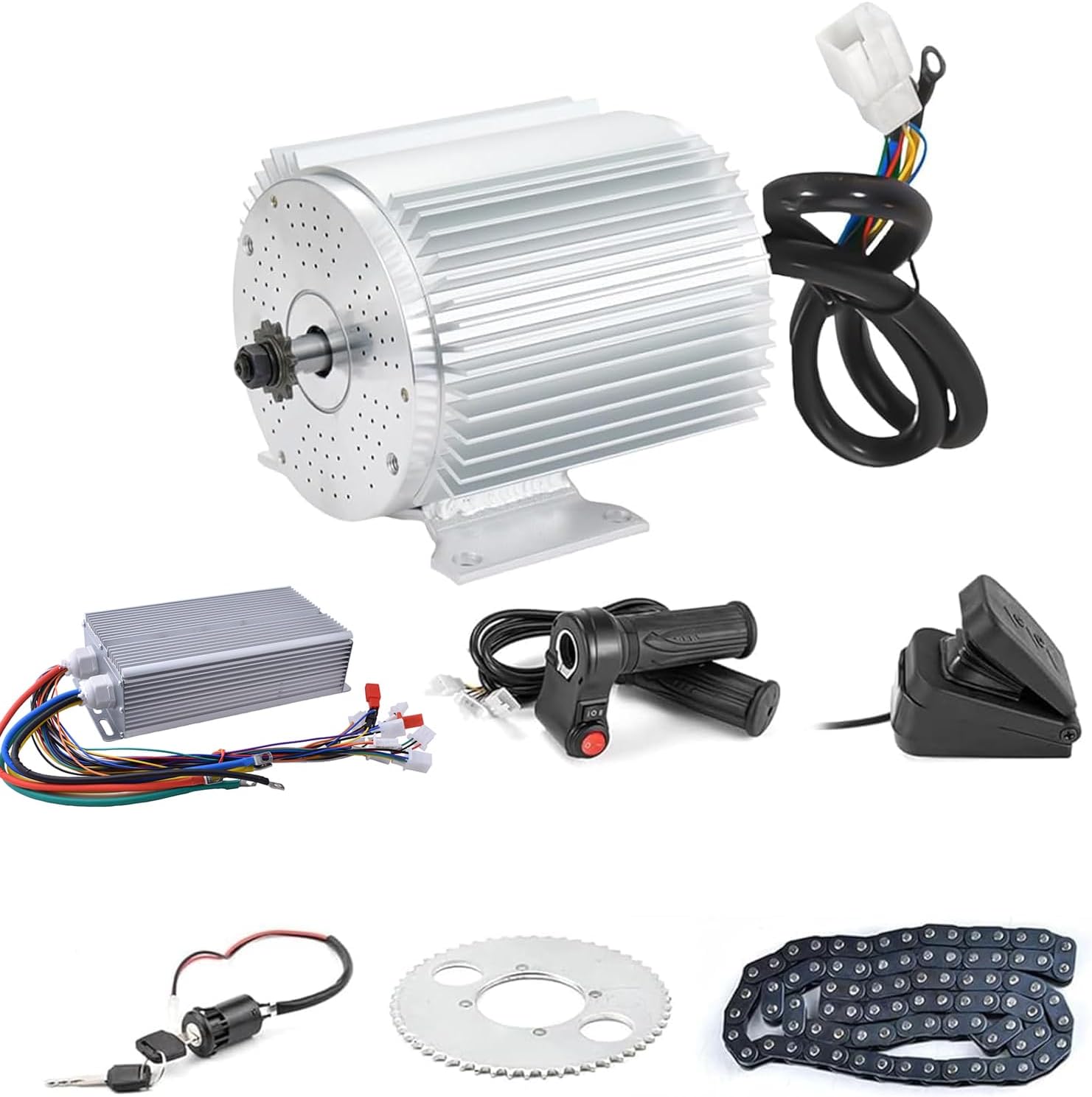 BLDC 72V 3000W Brushless Motor Kit with 50A Controller, Throttle, Pedal | Kunray 24 Mosfet BLDC Controller,Foot Pedal Throttle,Motor Kit for Electric Scooter Engine Motorcycle DIY Part Conversion Kit