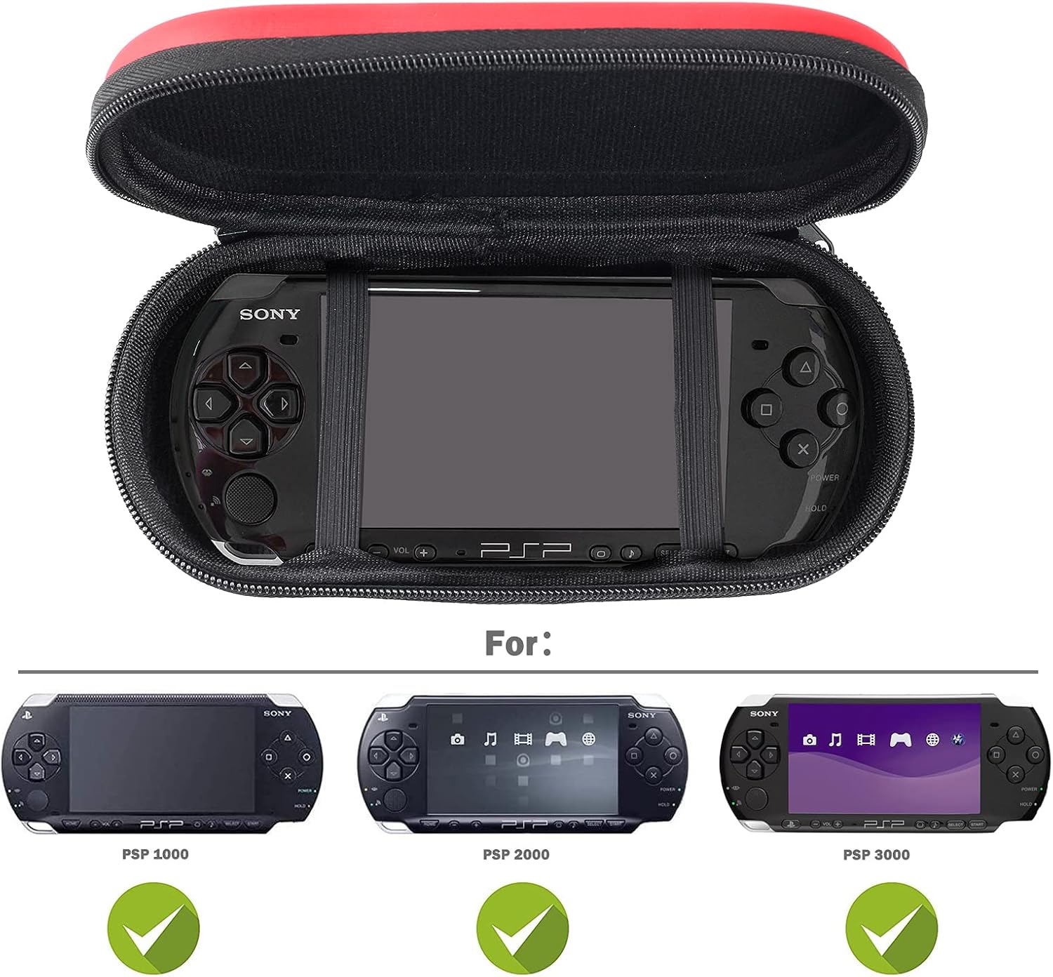Protective Hard Carrying Case Cover Pouch Portable Travel Organizer Bag for Sony PSP 1000 2000 3000 Game Console , Shockproof Playstation Vita Travel Pouch red