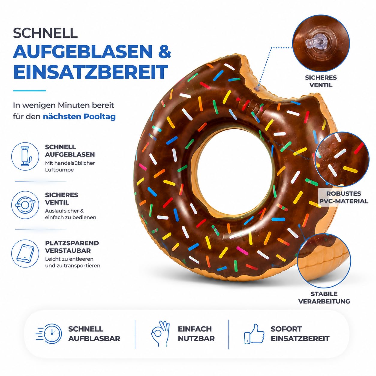 Donut Gonflable Rose 120 cm avec Anneau de Dentition, bouée, Matelas