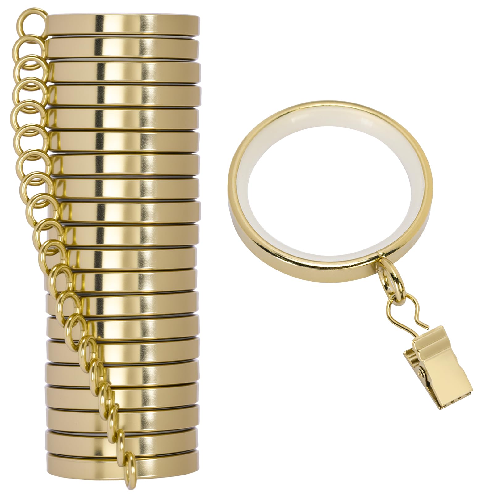 Photo 1 of 20 Pack Premium Easy Glide Curtain Rings with Clips, Metal Drapery Rings with Silent Nylon Inserts, 2 inch Diameter (1-5/8 inch Inside Diameter) Gold Curtain Rod Clips & Rings for Windows
