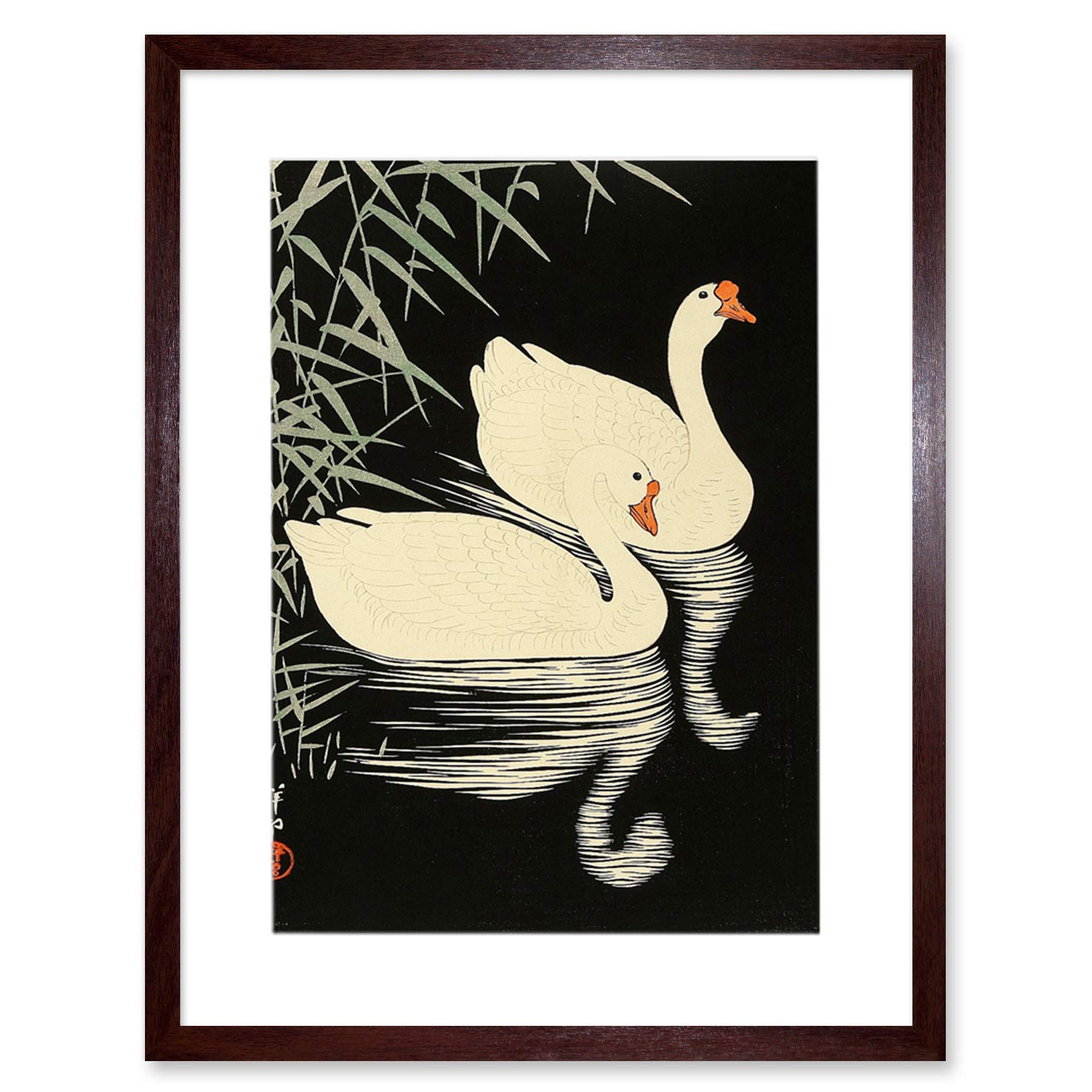 Wee Blue Coo Ohara Koson Swans Artwork Framed Wall Art Print 12X16 Inch