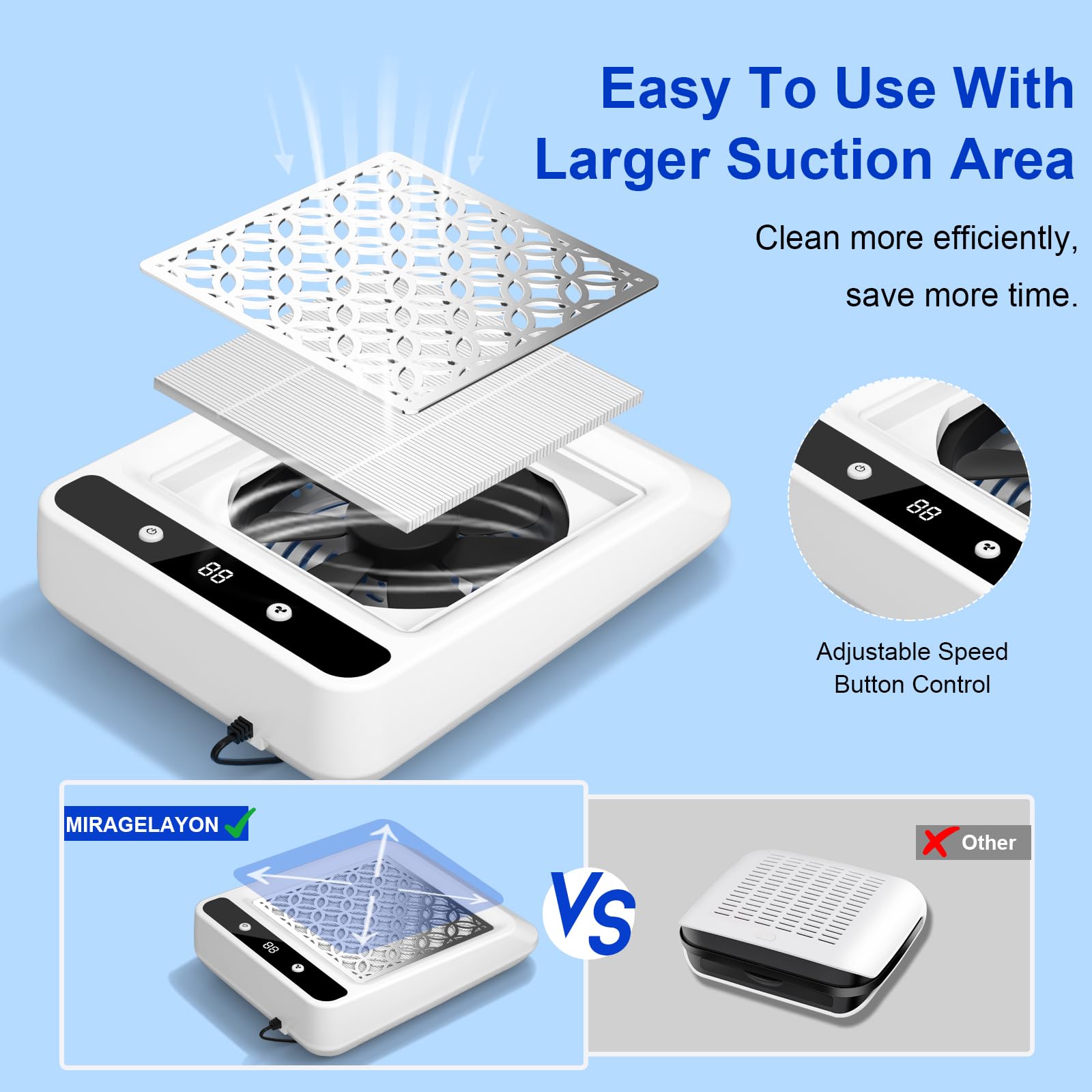 MIRAGE LAYON Nail Dust Collector - Ultra-Quiet & Powerful Dust