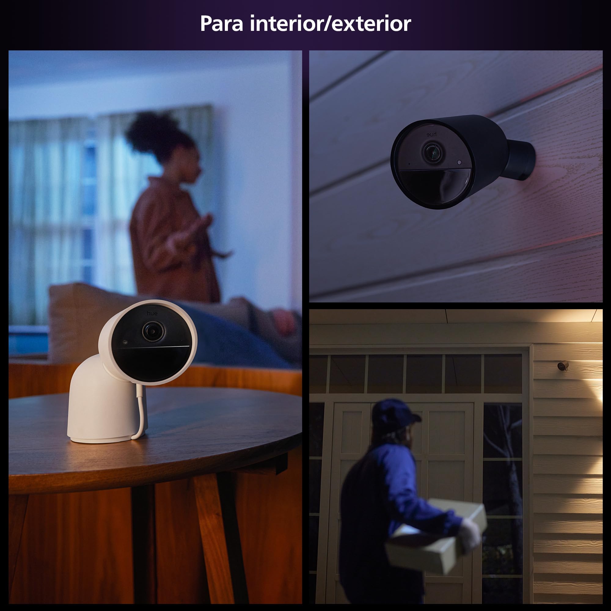 Philips Hue Secure Cámara de Video Vigilancia Inteligente para Exteriores o Interiores, Versión con Cable, Full HD Video, Control de Vigilancia y Luz Inteligente con Solo una App, Negro