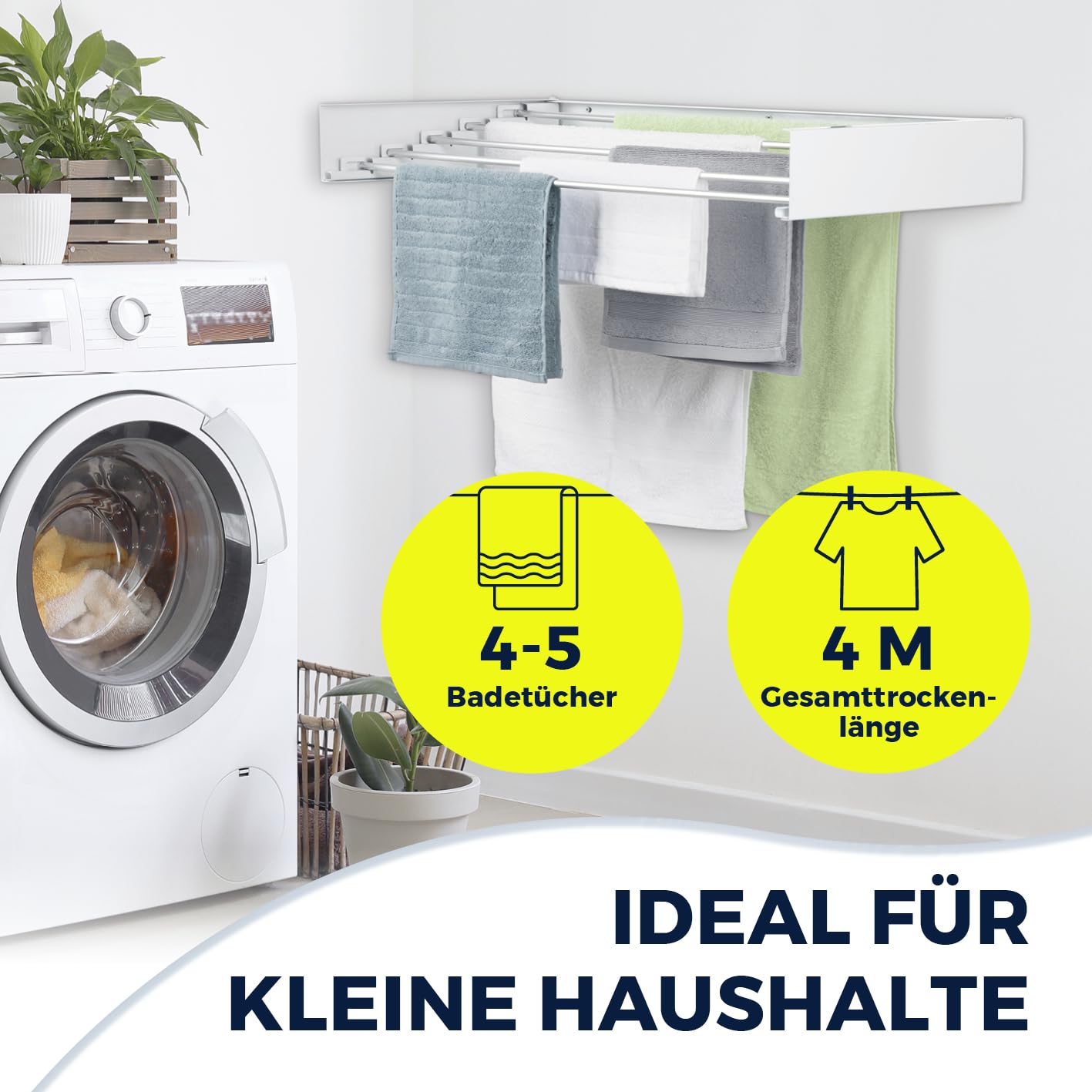 EASYmaxx Wandwäschetrockner 400 | Wandtrockner – platzsparend & ausziehbar | 80 cm x 40 cm x 10,5 cm | 4m Trockenlänge | Wäscheständer für stromloses Trocknen drinnen und draußen