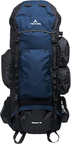 Teton 75L Explorer Internal Frame Backpack for Hiking, Camping, Backpacking, Rai