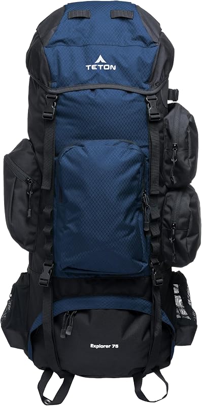Teton 75L Explorer Internal Frame Backpack for Hiking, Camping, Backpacking, Rain Cover Included, Ocean