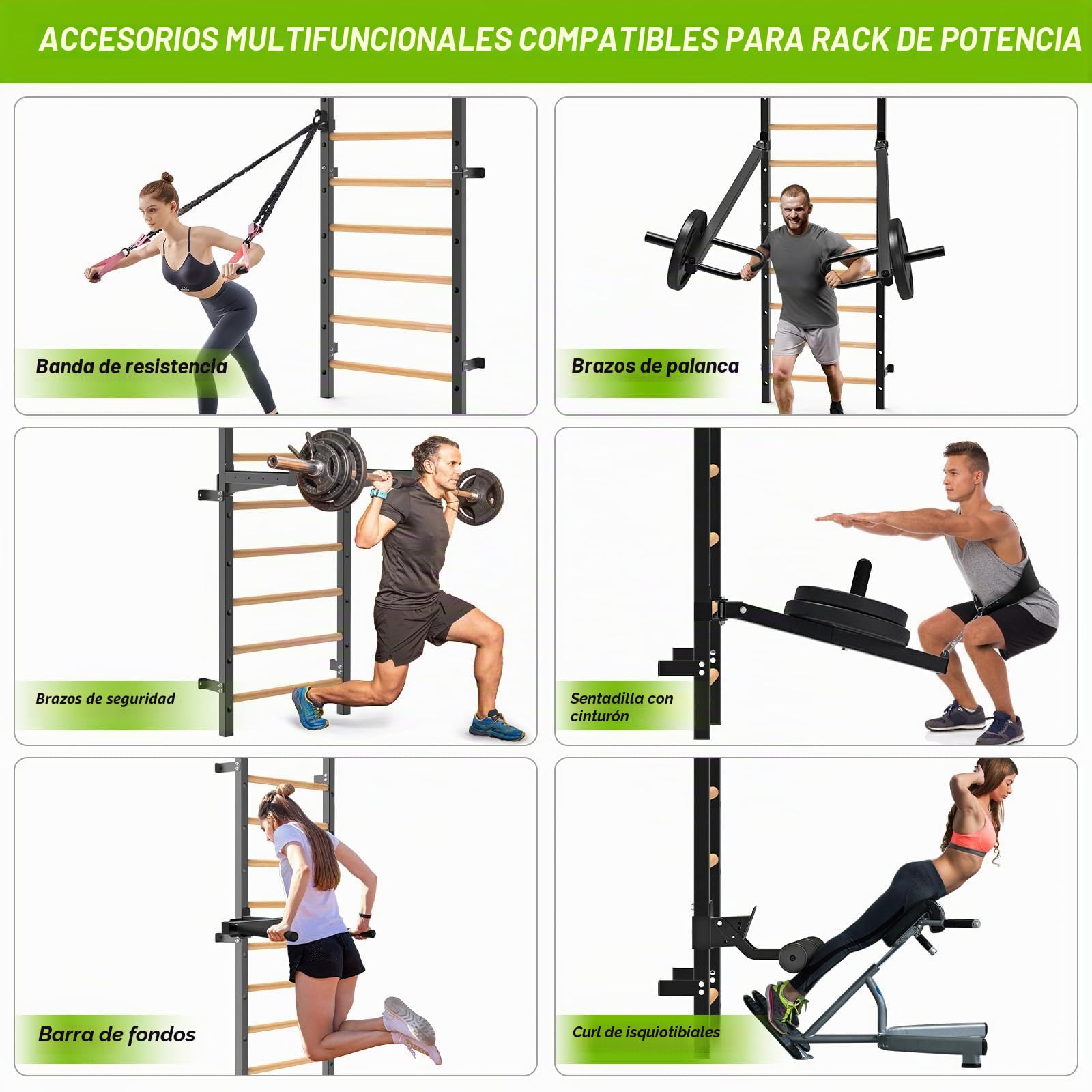 Barra de madera, escalera sueca con barra de dominadas, entrenador de suspensión montado en la pared para el hogar, gimnasio, escuela y clínica