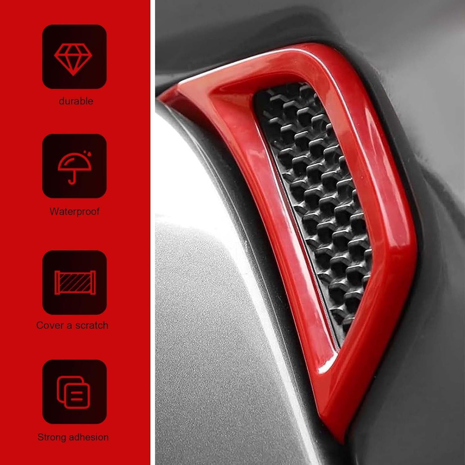 2PCS Wheel Fender Air Vent Inlet Trim Cover Decor, Side Fender Hood Vent Trim Panel, Compatible with Jeep Wrangler JL JLU Gladiator JT 2018-2025, Red Auto Exterior Accessories