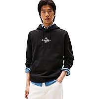 Tommy Hilfiger Uomo Felpa Outline Flag Script con Cappuccio, Nero (Black)