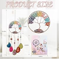 Vista 3 de Atrapasueños del árbol de la vida, Dreamsum atrapasueños para adultos con cristal de arco iris, hecho a mano, ágata dorada, decoración de ventana