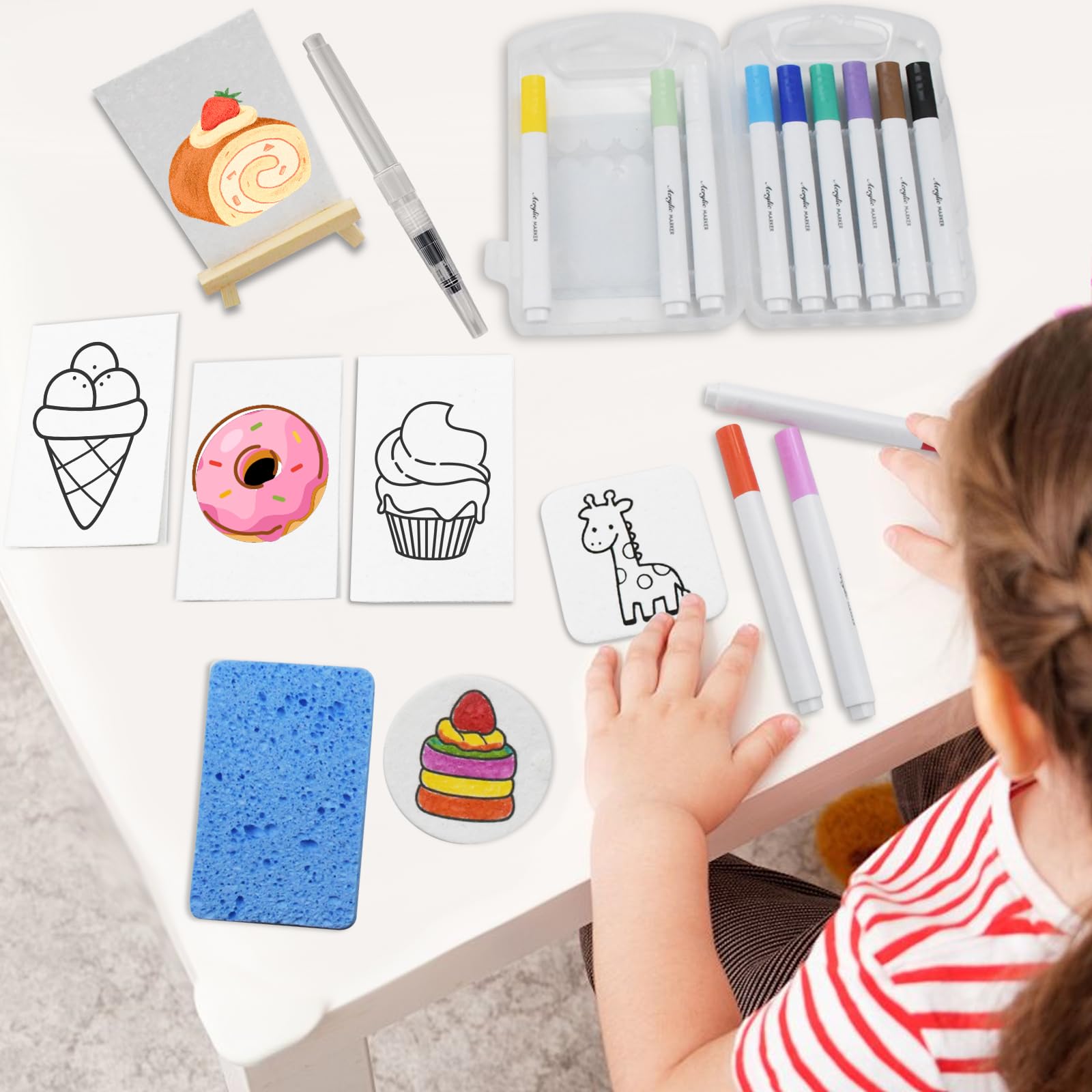 JASFLY Set da 67 pezzi di Magic Puffy Paint 3D per Disegno, Magic Puffy Paint 3D con 12 Colori di Pennarelli Acrilici e 3 Pennarelli Acqua per Pittura a Spugna per Artigianato Fai-da-Te