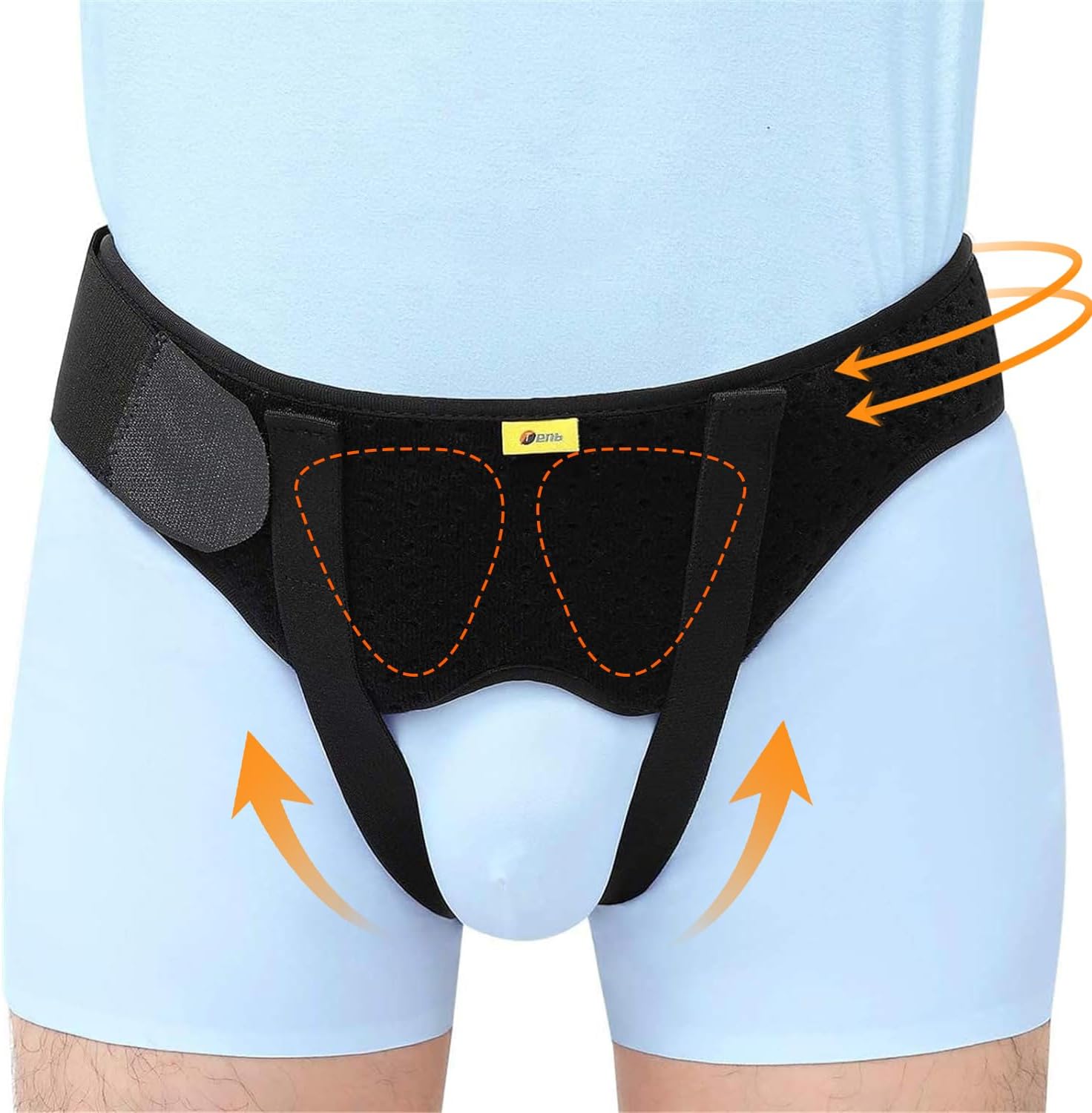 TENB Inguinal Hernia Belt for Men Support Hernias Truss for Single/Double Post-Surgical Adjustable Waist Strap with 2 Removable Compression Pads Breathable Material (X-Large)