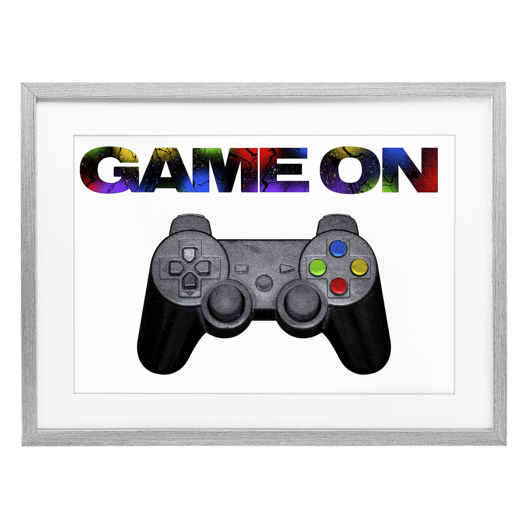 Stupell Industries Farmhouse Gray (Textured) 'Controller Game On Splatter'| Framed Print Under Glass