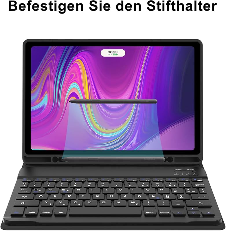 SENGBIRCH Bluetooth Billentyűzetes Tok Samsung Galaxy Tab A9 Plus 11" (2023) Tablethez - Levehető QWERTZ Vezeték Nélküli Billentyűzet, Feket