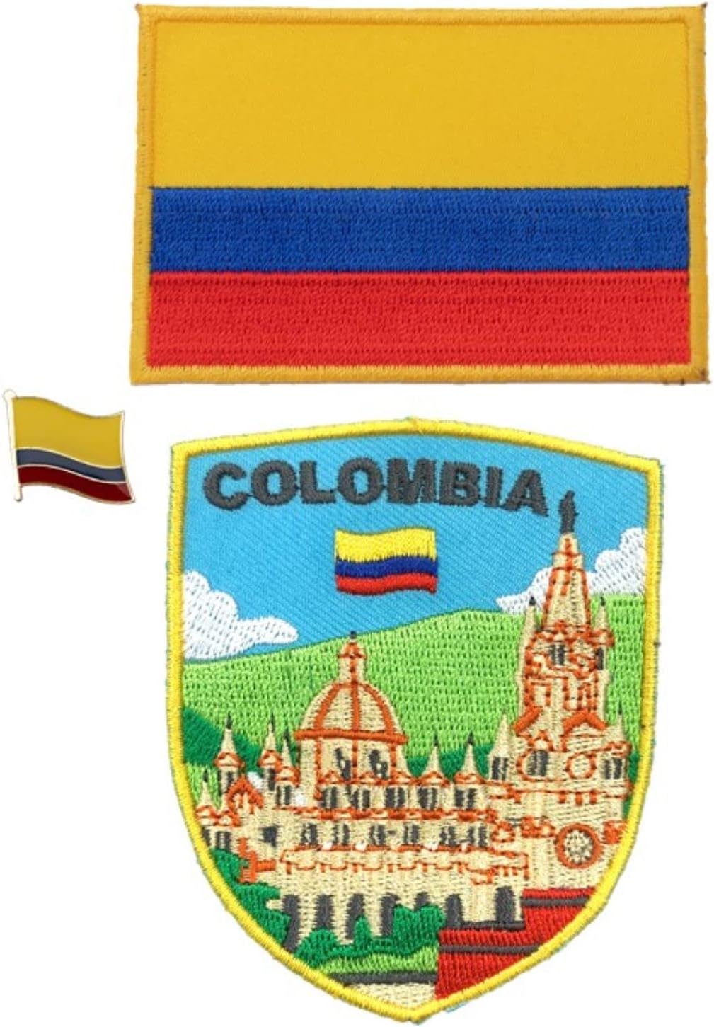A-ONE - Jesus Nazareno Church Embroidered Patch+Colombia National Flag Applique, Travel Souvenir Patch and Lapel Pin, Luggage Sticker, Sew on Iron on Clothes Shirts Bags NO.377B