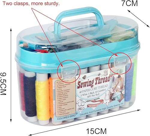 Miniatura 2 de 40 carretes de hilo de coser, caja de regalo, kits de reparación de costura básicos portátiles para principiantes, viajeros, emergencias