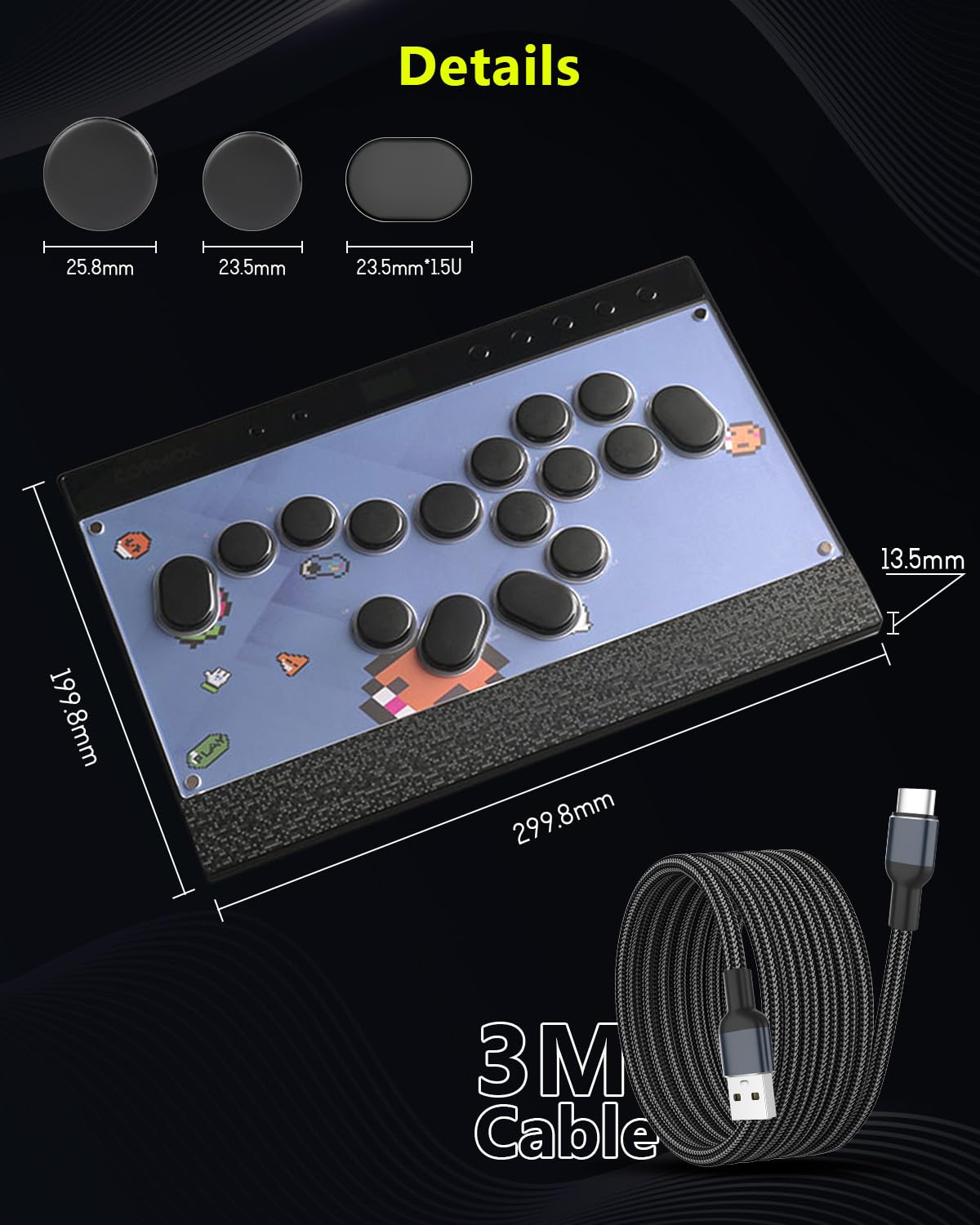 Semaiki Arcade Stick, C16S Arcade Controller mit Turbo und benutzerdefiniertem RGB, Arcade Fight Stick für Switch/PC/PS4/PS3, unterstützt Hot-Swap und SOCD