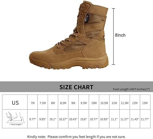 Miniatura 7 de FREE SOLDIER Botas tácticas para hombre de 8 pulgadas, ligeras, botas de combate duraderas, botas de trabajo militares de gamuza duradera, botas de