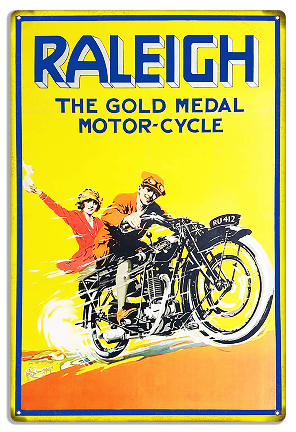 ILYIBGO Raleigh Motorcycle Garage Shop Metal Sign Vintage Metal Tin Sign for Men Women,Wall Decor for Bars,Restaurants,Cafes Pubs,12x8 Inch