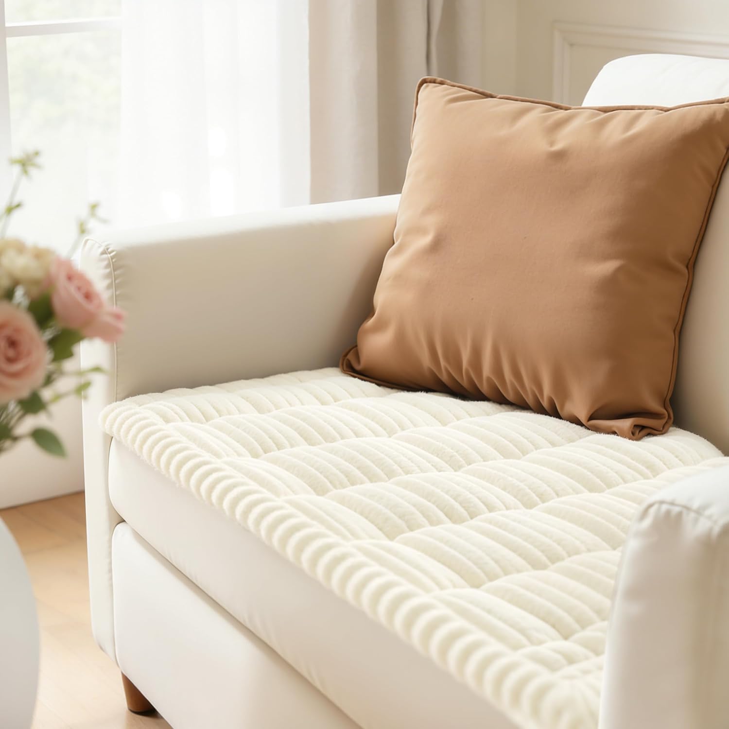 SUBRTEX Couch Cover for Dogs, Non-Slip Sofa Mat Washable, Thick Sofa Slipcover Cushion Protector Pet-Friendly(Ivory, 27.6"x27.6")