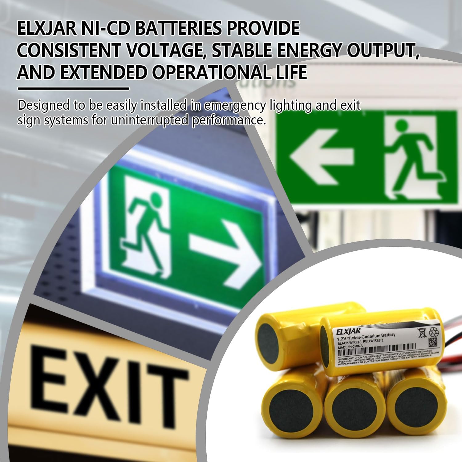 elxjar (5-Pack) 1.2V 2000mAh ELB-1P201N1 Ni-CD Battery Pack Replacement for Lithonia ELB0300 ELB-0300 ELB1P201N1 OSI OSA045 OSA-045 NIC0027 Bel-128 Bel128 Exit Sign Emergency Light