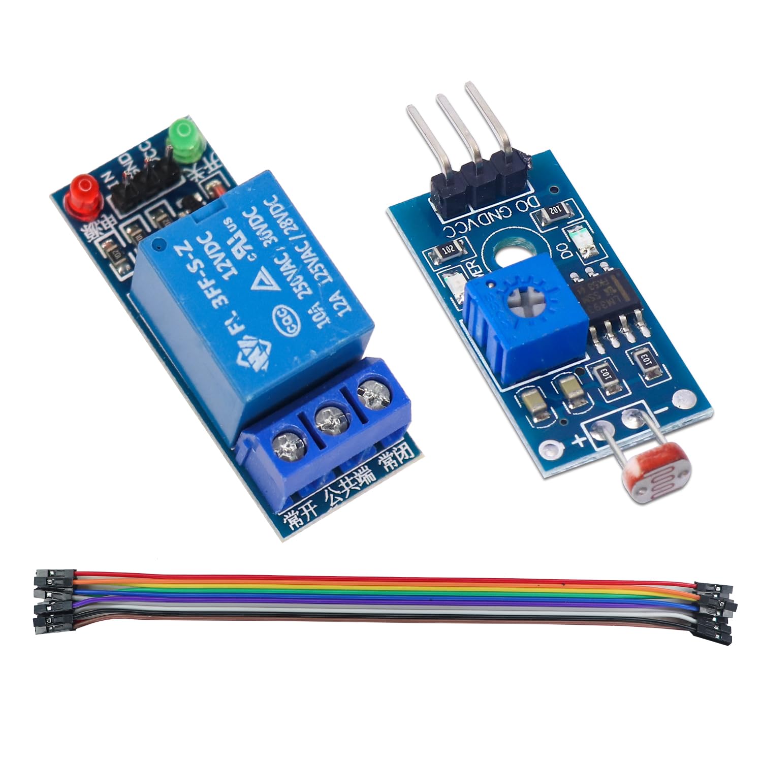 Electronic Spices Combo of LM393 LDR Sensor Module with 5V 1 Channel Relay & Jumper Wire (12 Item)