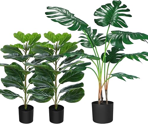 Miniatura 1 de CROSOFMI Árbol de higo artificial de hoja de violín de 30 pulgadas con planta artificial de Monstera Deliciosa de 37 pulgadas para decoración de