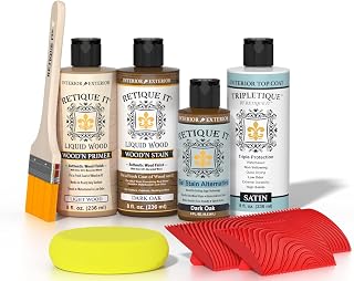Retique It Wood Finish Tabletop Kit – GO Beyond Faux Wood with Paintable Liquid Wood Based Primer and Gel Stain - Graining Tools Included (Tabletop Kit, Dark Oak)