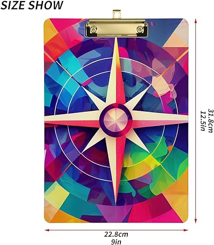 Miniatura 3 de Vnurnrn Portapapeles A4 estándar para estudiantes, mujeres y hombres, estético, tamaño 12.5 x 9 pulgadas, clip plateado, brújula geométrica