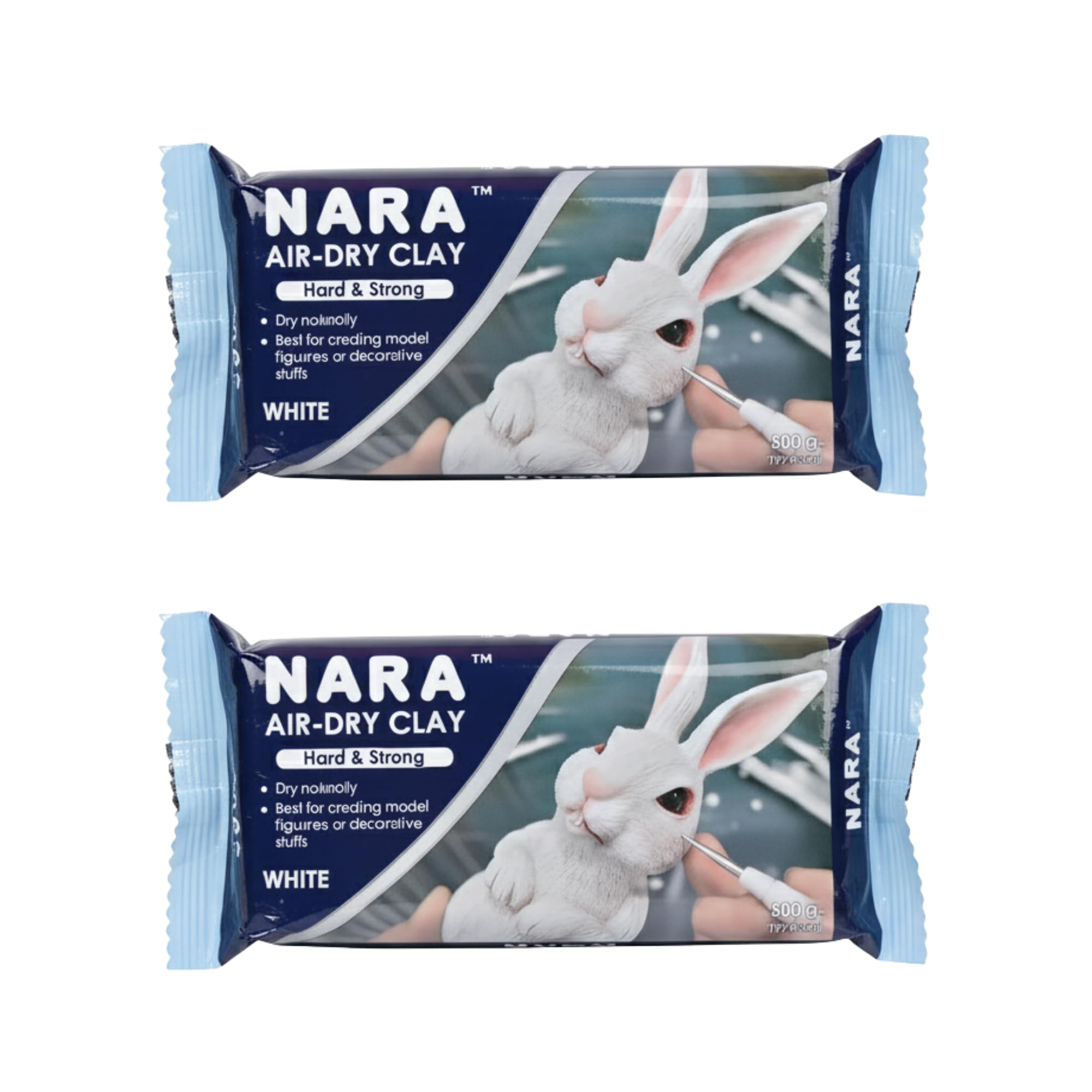 NARA Air-Dry Clay (Hard & Strong) 500g Clay for Arts & Crafts, DIY Projects, No Oven or Kiln Needed, Fast Drying, Perfect for Modelling, Coating, Painting, and Sculpting (White) - Pack of 2