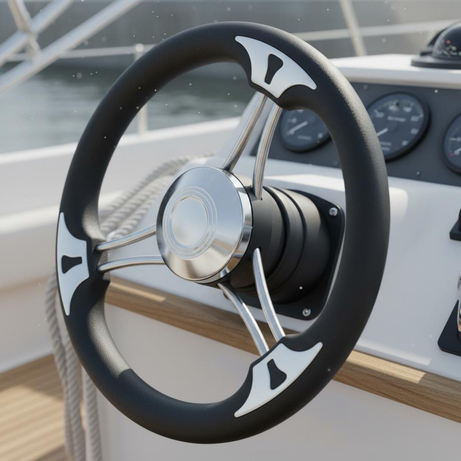 Volante Marino Volante Barca Timone Nautico Ruota Timoneria con Impugnatura Imbottita in PU E Struttura Anticorrosione in Acciaio Inox Adatto a Navigazione Prolungata Crociere Pesca Sportiva