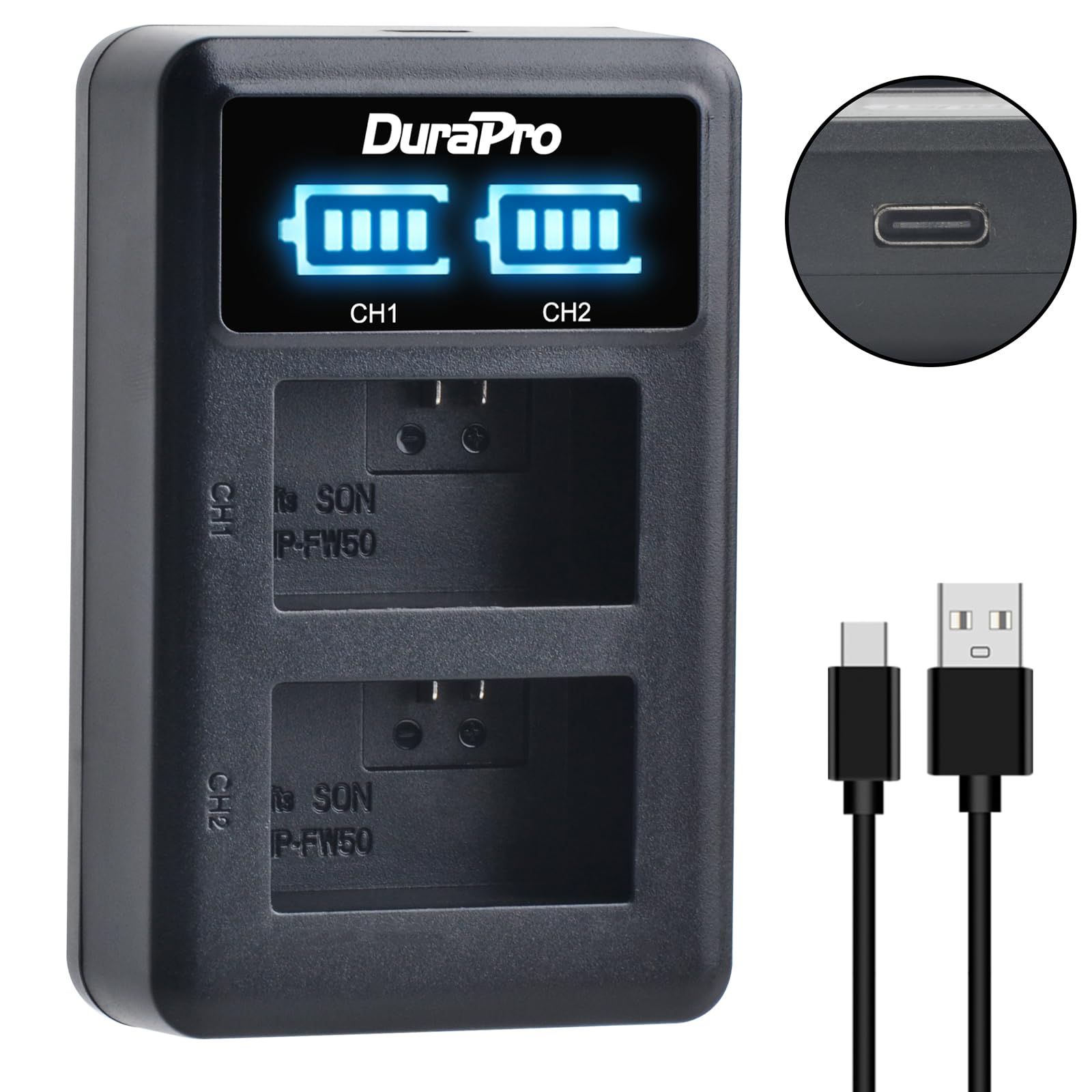 DuraPro 2X NP-FW50 Akku + LED USB Dual Ladegerät für Sony Alpha7 7ii 6500 6400 6300 6000 5100 SLT A55V A33 A35 A37 NEX-7 NEX-6 NEX-F3 NEX-3 NEX-5 NEX-5N NEX-5T Kamera