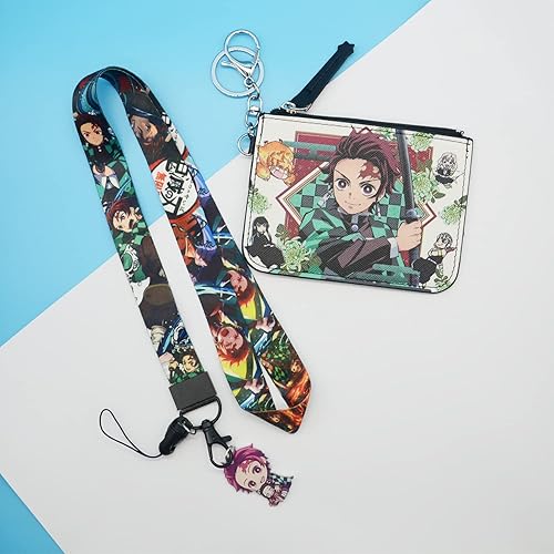 Miniatura 5 de Demon Anime Tanjiro - Bonita cartera con cordón y llavero, tarjetero para tarjetas de identificación con cordón, funda para tarjetas de cuello,