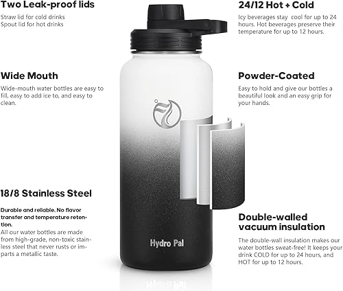 Miniatura 4 de Botellas de agua aisladas de 32 onzas  25 onzas con 2 tapas a prueba de fugas (tapa de boquilla y tapa de pajilla), botella de agua deportiva de