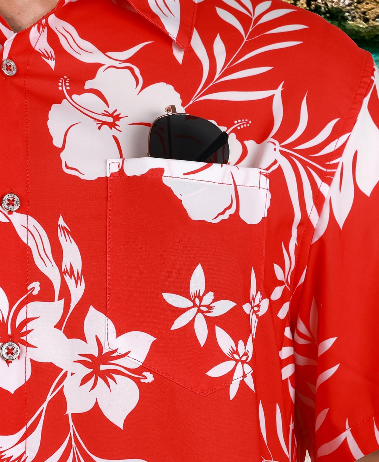 KYKU Men's Hawaiian Shirt Short Sleeve - Tropical Summer Beach Button Down Shirt with Pocket - Image 4