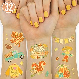 xo, Fetti Fall Temporary Tattoos for Kids - 32 Glitter styles | Birthday Party Supplies, Autumn + Pumpkin