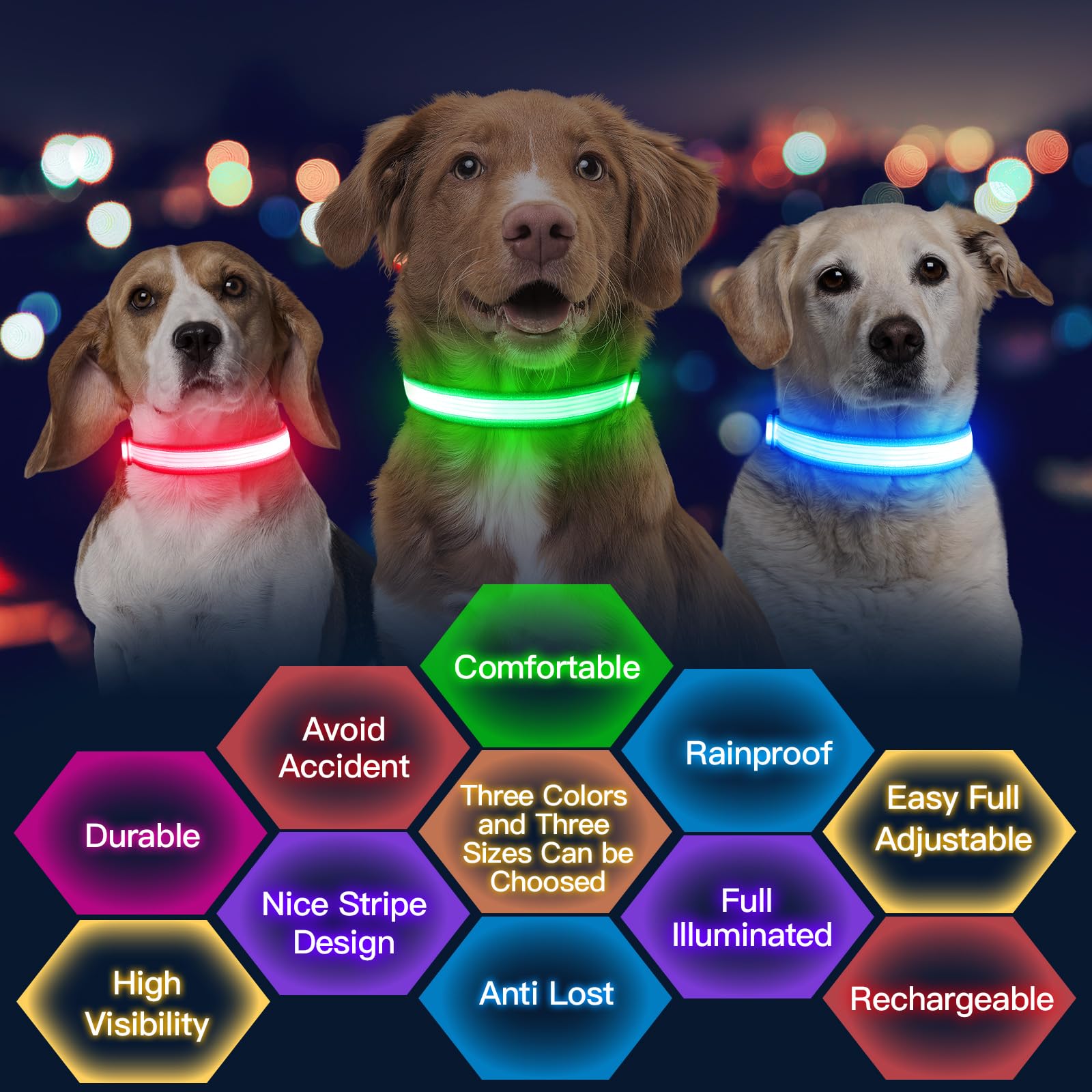 YFbrite Light up Dog Collar, USB Rechargeable LED Pet Collar, Flashing Night Visibility Neckwear - Image 3