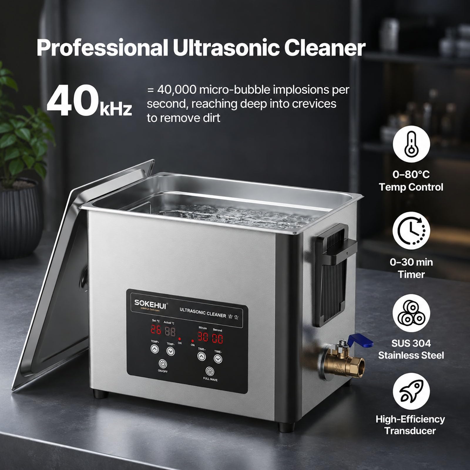 10L Ultraschallreiniger mit großer Kapazität mit 180W Leistung 300W Heizung und Zeiteinstellung Edelstahl Professioneller Schallreiniger für die Reinigung Werkzeug Uhr Gläser