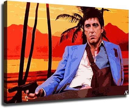 ZeeHxq Tony Montana Pacino Gangster Scarface Poster Canvas Painting Print Wall Art Modern Classroom Kitchen Bedroom Room Aesthetics Decoration Boys Women Gift 12x18inch Unframed