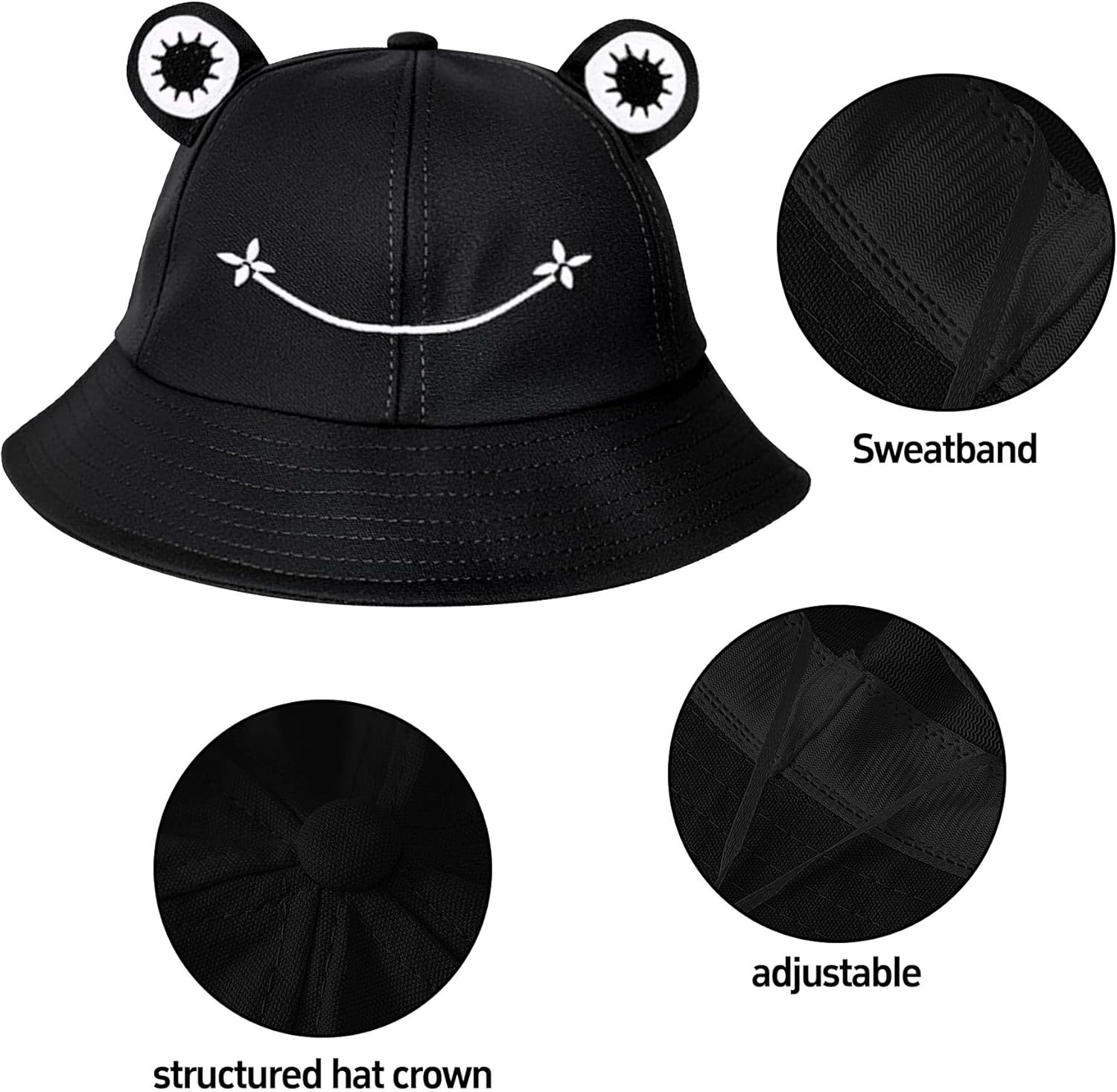 Sun Bucket Hats for Women & Men Beach Hat UV Protection Adjustable Summer Packable Cotton Frog Funny Fisfing Travel Cap - Image 3