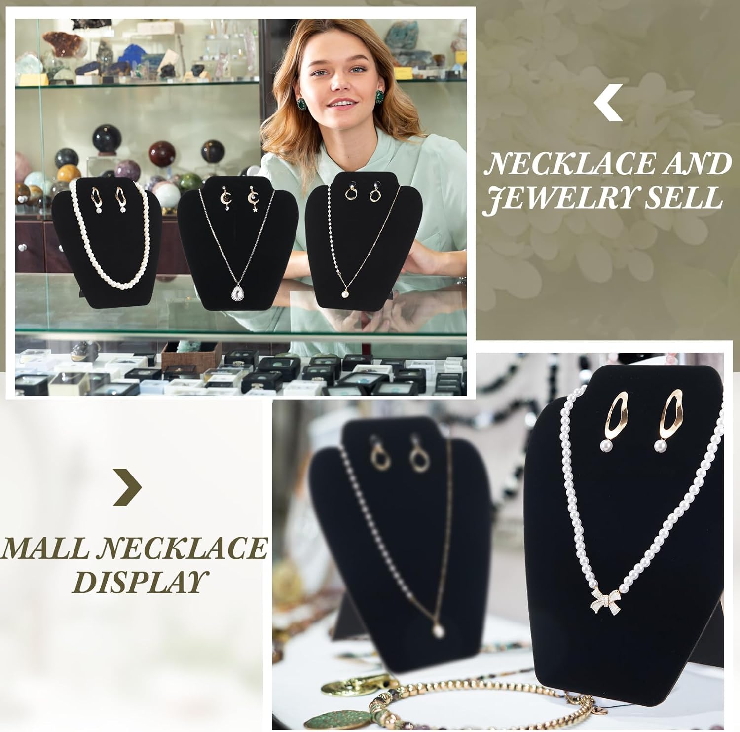 Wenqik 24 Pcs Black Velvet Necklace Display Stand for Jewelry Selling Vendors Show Jewelry Display Stand Set Mannequin Organizer with Reinforced Bracket 7.38 x 8.25 Inch